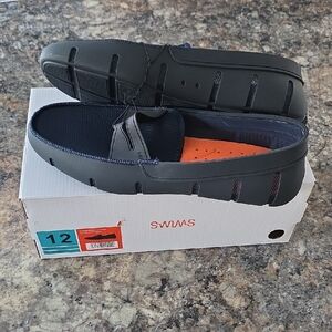 Swims Size 12 Men's NEW Navy Penny Loafers Mocassins with Bright Orange Insole